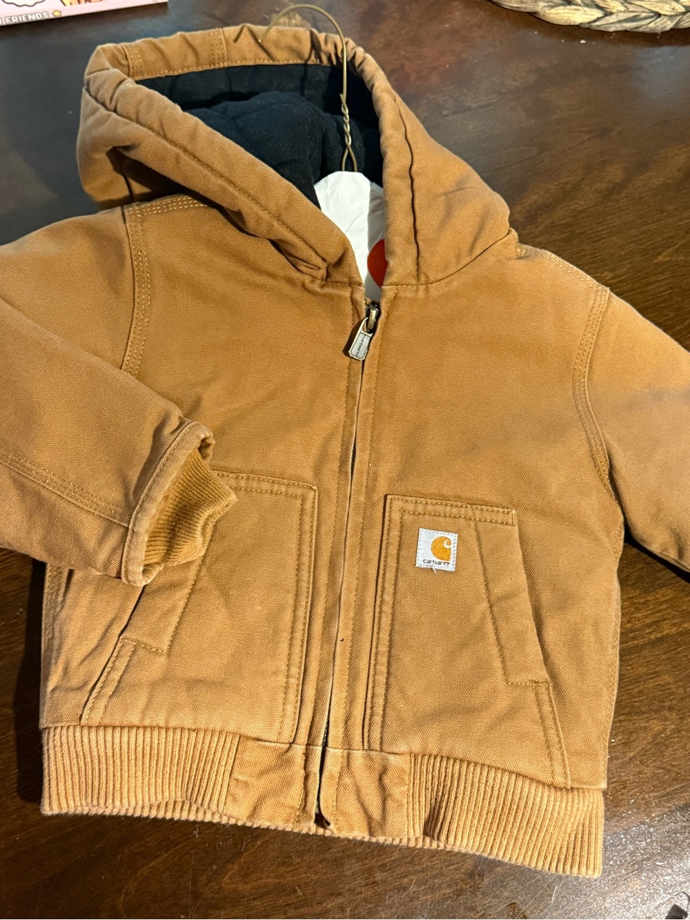 Carhartt Kids Tan Hooded Work Jacket with Black insulated lining